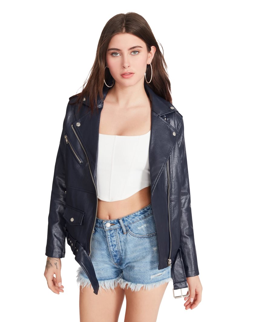 Chaquetas Steve Madden Vegan Cuero Mujer Azul Marino | ES ZK1842